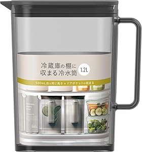 アスベル 冷蔵庫の棚に置ける 冷水筒 1.2L 麦茶ポット コンパクト スリム 耐熱 熱湯OK ピッチャー 省スペース 取っ手付き 1リットル 1L 洗いやすい プラスチック 水差し ワンプッシュ オシャレ 小容量 1人暮らし 黒 ブラック 注ぎやすい お手入れ簡単 カフェ 店舗 ドリンクビオ VIO SP-121 A8055 ASVEL