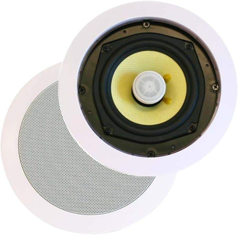 Monoprice 2-Way in-Ceiling Speakers 8 Inch (Pair) 80W Nominal, 160W Max, 8 Ohms, 9.65 Inch Cutout Diameter, Aramid Fiber Fiber Cone Driver and Titanium Silk Dome Tweeters, White - Caliber Series