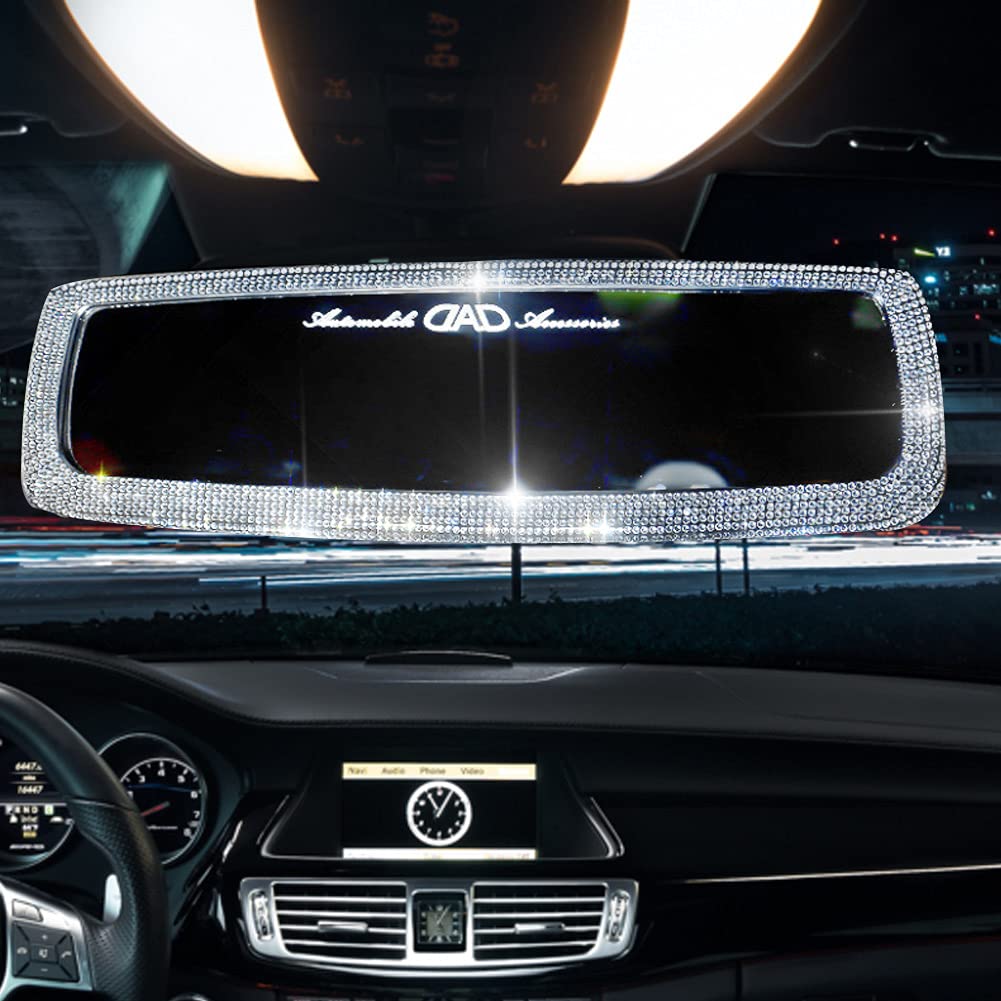 Expanded Car Rearview Mirror Accessory Bling Car Accessories for Women Girly, Replacement Car Rear View Mirror Cover Rhinestone Crystal Decor Interior Accessories for All Car (White Diamond)