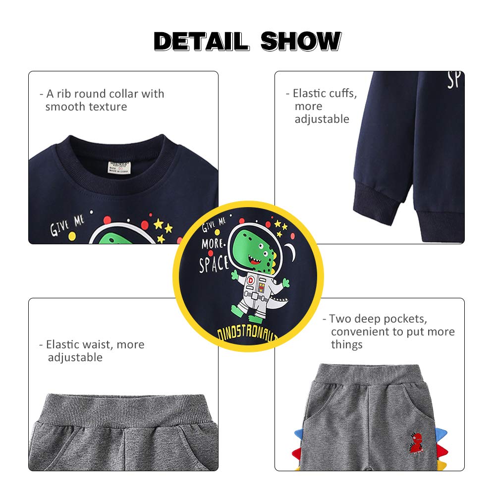 Volunboy Ragazzo dinosauro costume completo, felpa bambino + pantaloni da jogging 2 pezzi