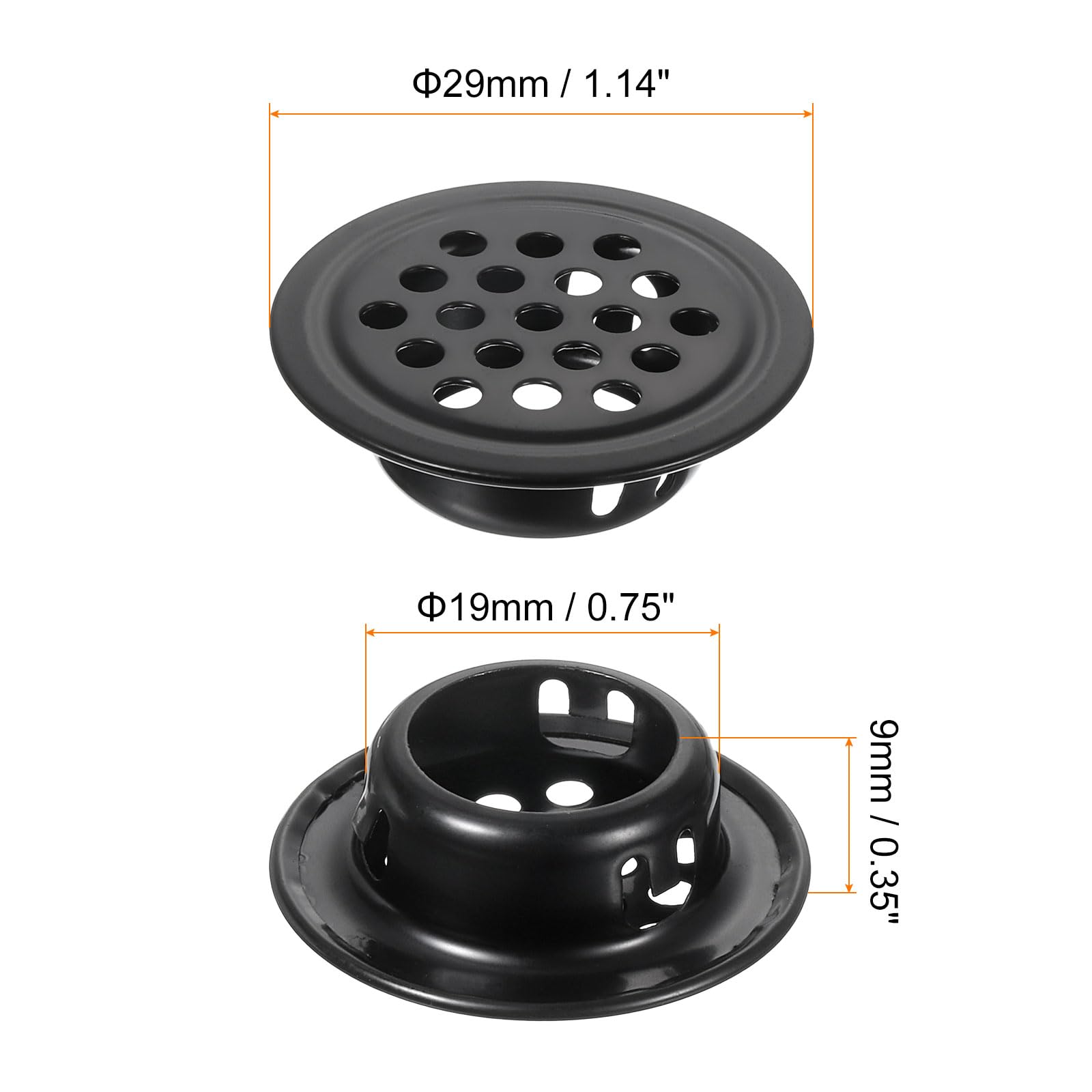 Sourcing Map Runde Lüftungsschlitze 25 Mm – Edelstahl-Mesh, Schwarz, 20 Stück, Für Schränke & Möbel