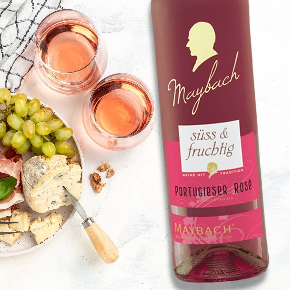 Maybach Portugieser Rosé QbA, süß&fruchtig, sortenreines Weinpaket + VINOX Winecards (6x0,75l)