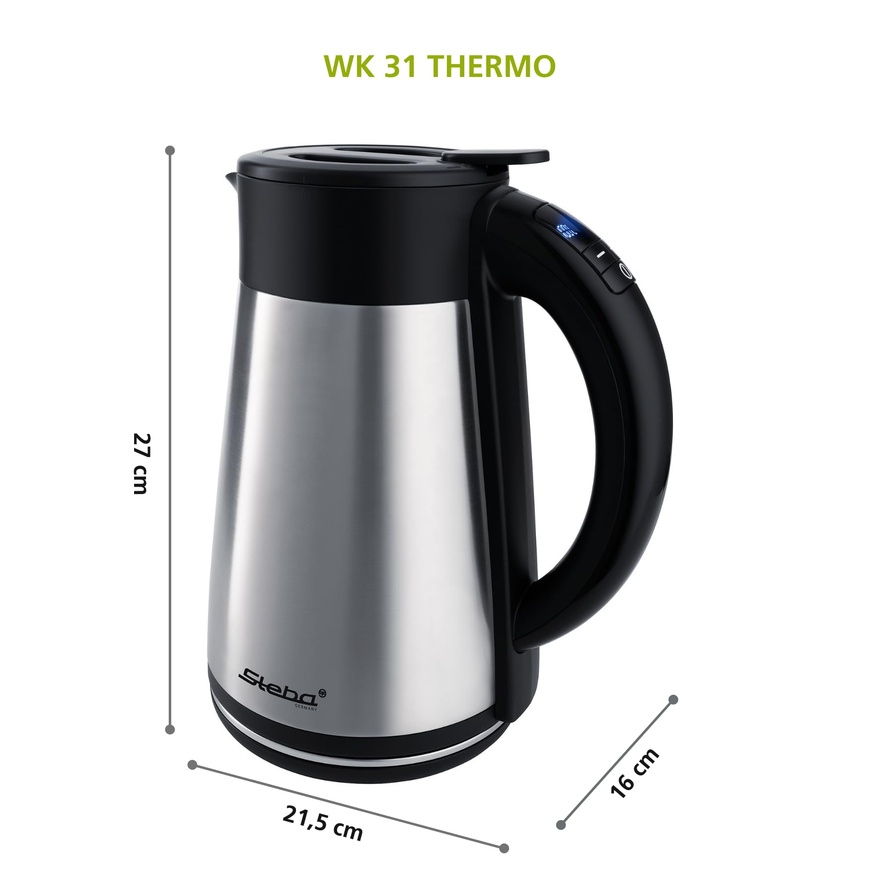 Hervidor térmico Steba con 1,5 litros de capacidad y carcasa de doble pared con función térmica para mantener el hervidor caliente durante mucho tiempo. Wk 31 THRMO.