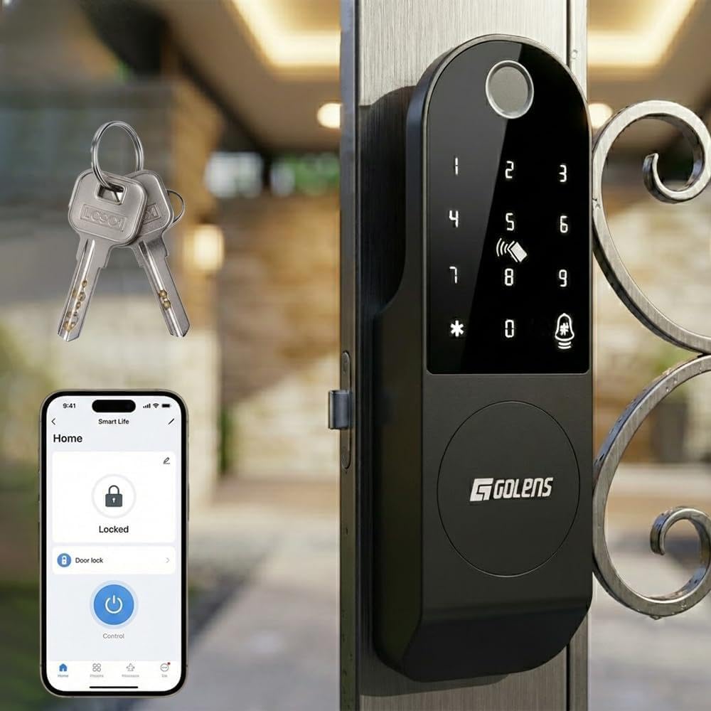 Golens X32 Digital Rim Lock for Wooden & Metal Doors | Waterproof Design | 20–60mm Thickness | 6-in-1 Unlock – Fingerprint, PIN, RFID, App, OTP & Manual Key | Remote Unlock via OTP