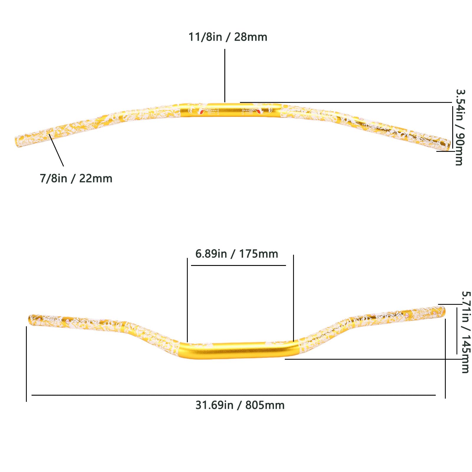 Asixxsix Manubrio universale da 28 mm (1-1/8 pollici) per moto, in lega di alluminio, modello Fat Bar, per fuoristrada, dirt, pit bike, ricambio per CRF, YZ, KX, KLX, RM, DRZ.
