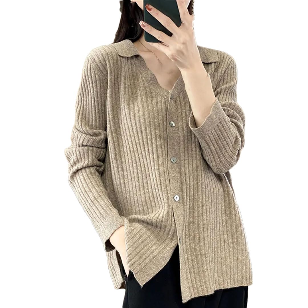 Women Knitted Long Sleeve V-Neck Cardigan Wool Sweater Tops