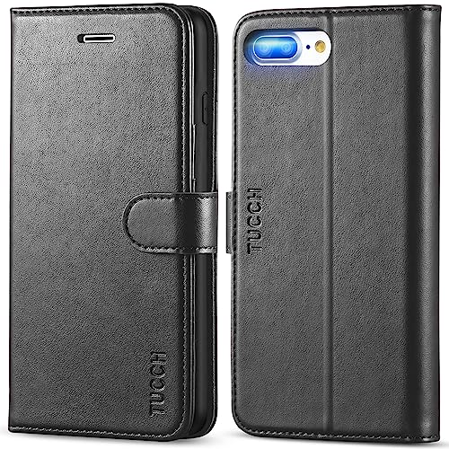 TUCCH Wallet Case for iPhone 8 Plus/iPhone 7 Plus PU Leather Flip Cover with Card Slot Stand Holder Magnetic Closure Shockproof TPU Interior Case Compatible with iPhone 7 Plus/8 Plus Black