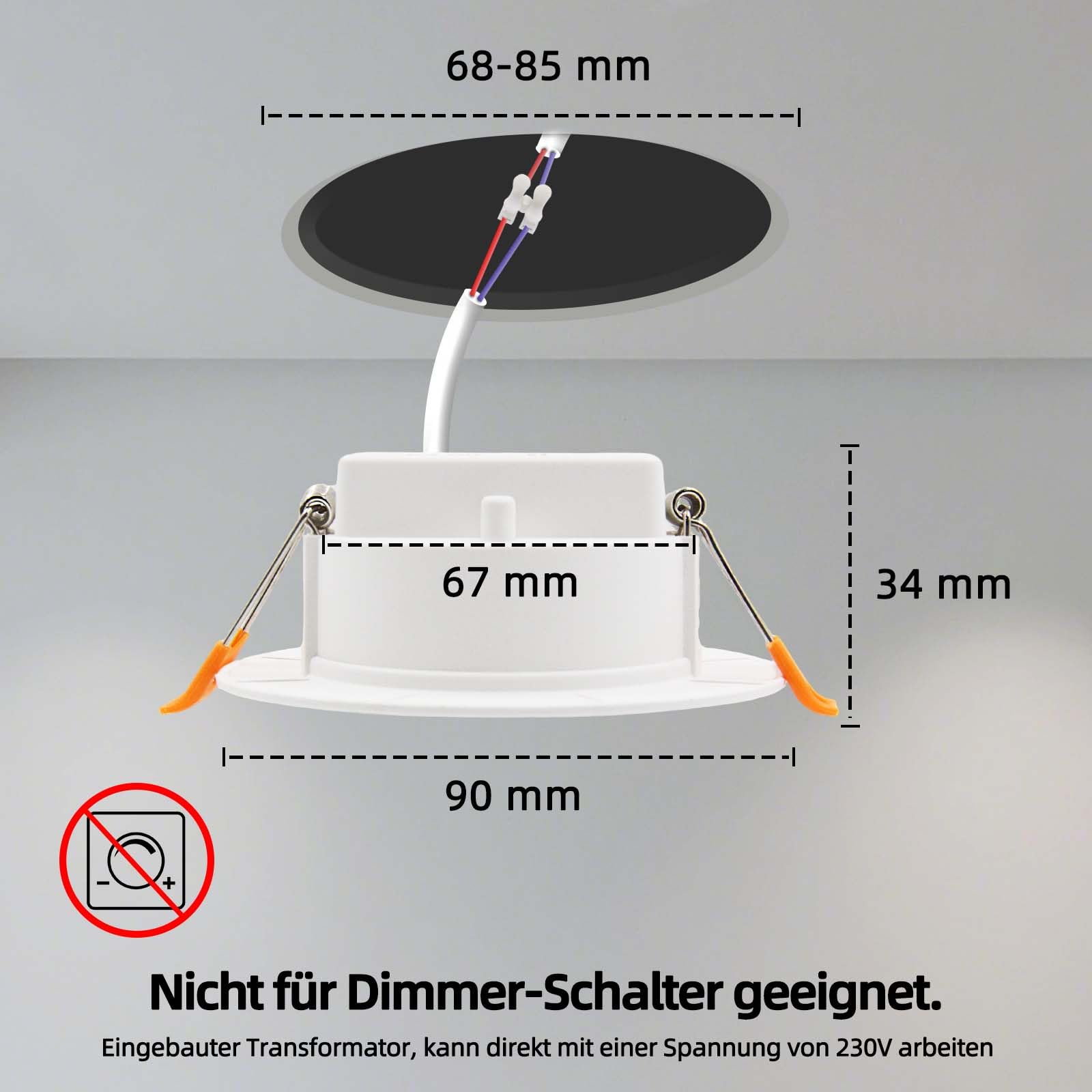 iLC Smart LED Einbaustrahler 8W (ersetzt 60W), Kompatibel mit Alexa (Echo-Geräte erforderlich), Lochmaß 68-85mm, Farbe Tempratur: 2700K-6000K, IP44 (6 Stück)