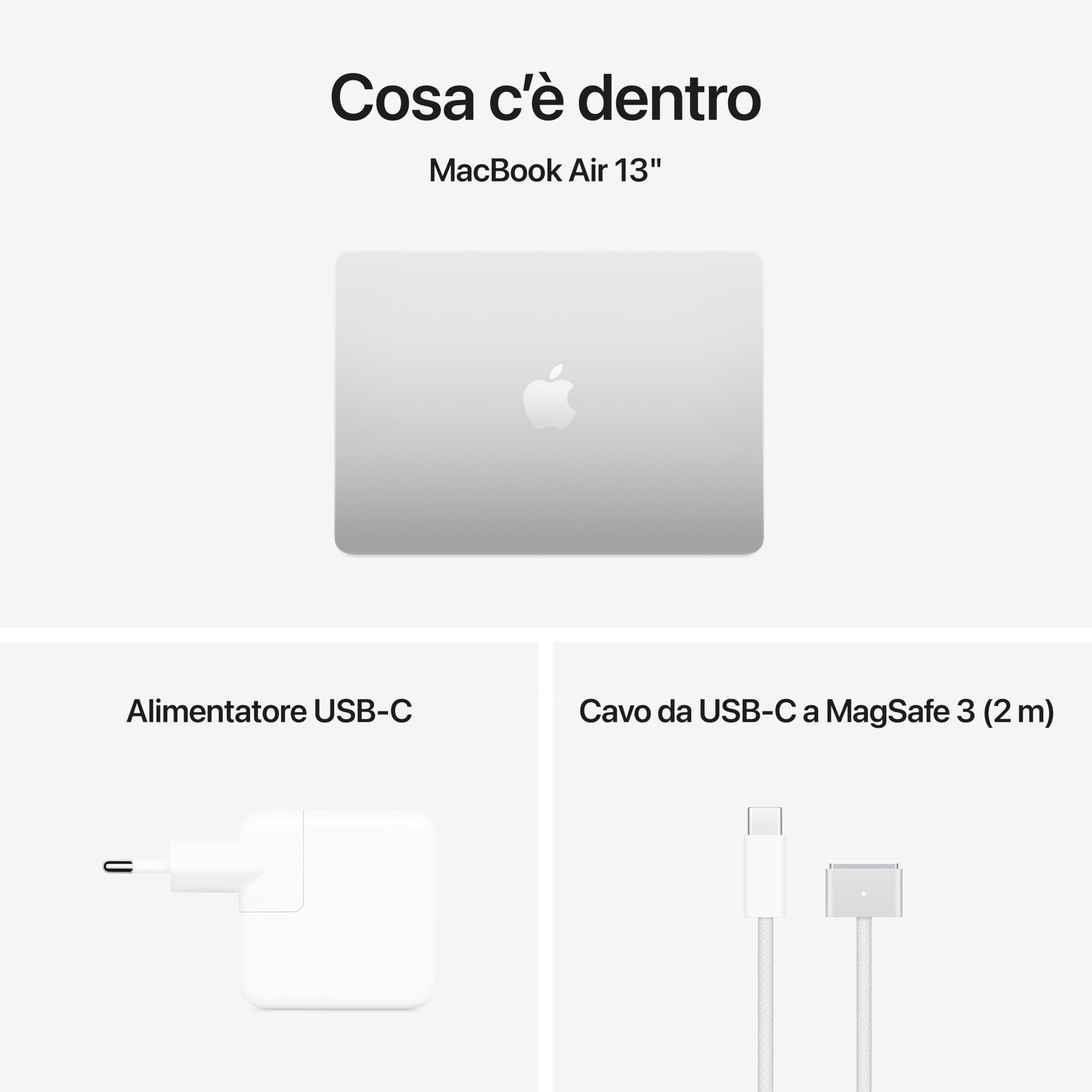 Apple Portatile MacBook Air 13'' con chip M4 (2025): progettato per Apple Intelligence, display Liquid Retina da 13,6'', 16GB di memoria unificata, 256GB di archiviazione SSD, Touch ID; Argento