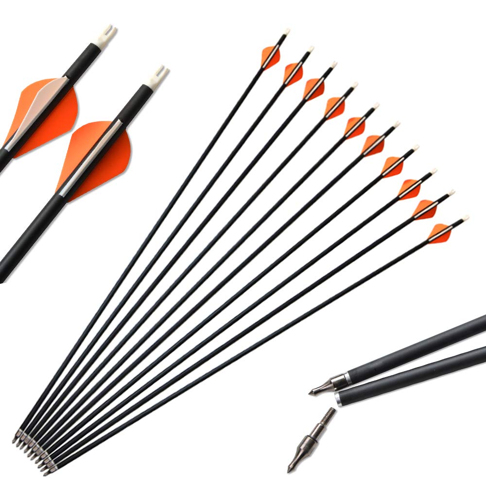 SHARROW 12pcs Freccia in Carbonio 30 Pollici Frecce da Caccia con Faretra di Freccia Spine 500 Tiro con L'Arco Freccia de Carbonio Frecce per Arco Ricurvo Compound