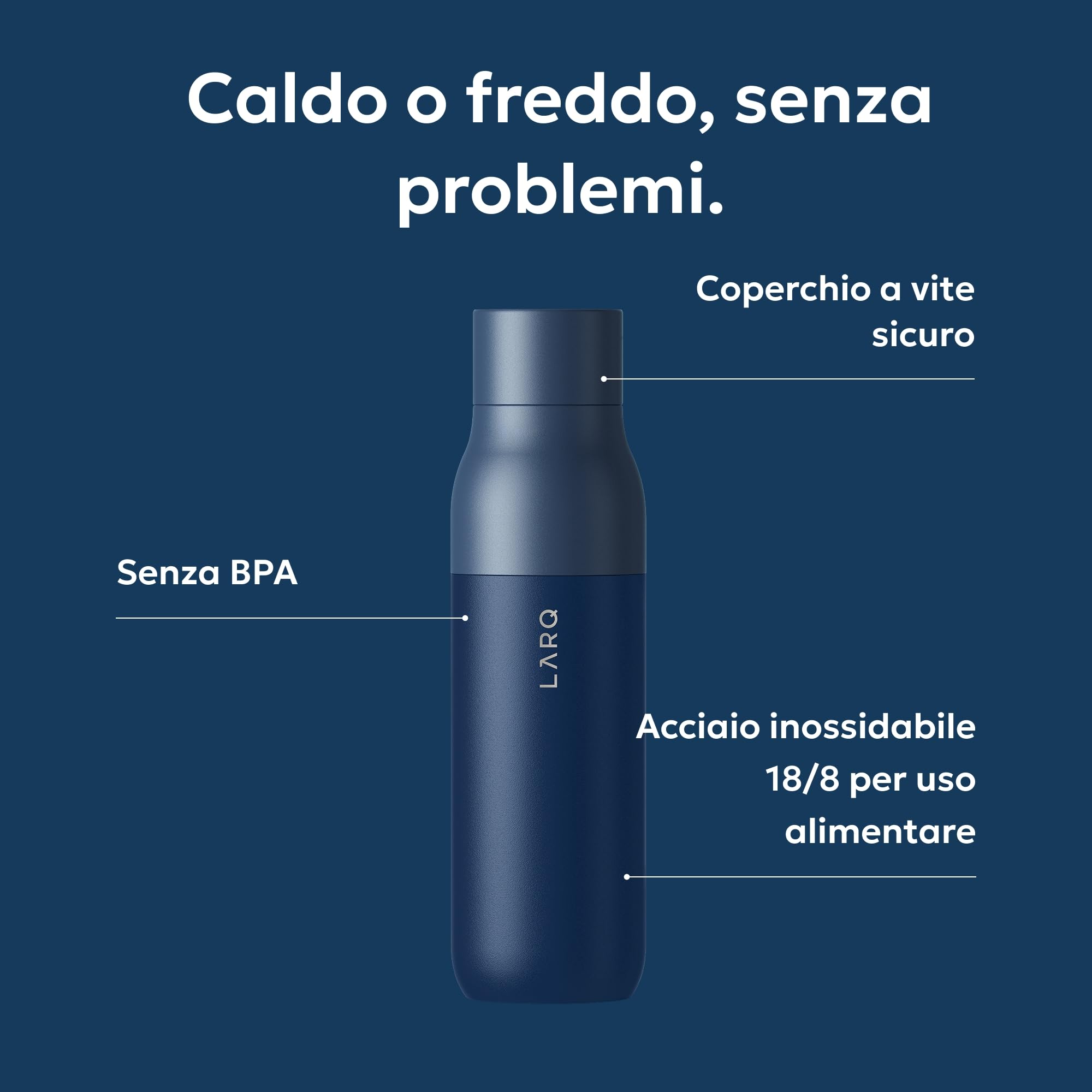 LARQ Twist Top 740ml – Borracia termica in acciaio inox | Senza BPA | Campeggio, Ufficio e Sport | 24 ore fredda o 12 ore calda, Monaco Blue