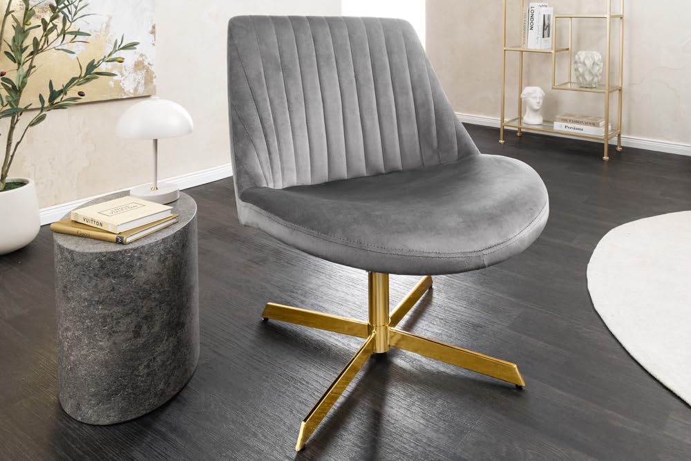 Riess Ambiente 360° Drehbarer Sessel Lounger - grau Gold - Samt Stahl - Loungesessel Polstersessel