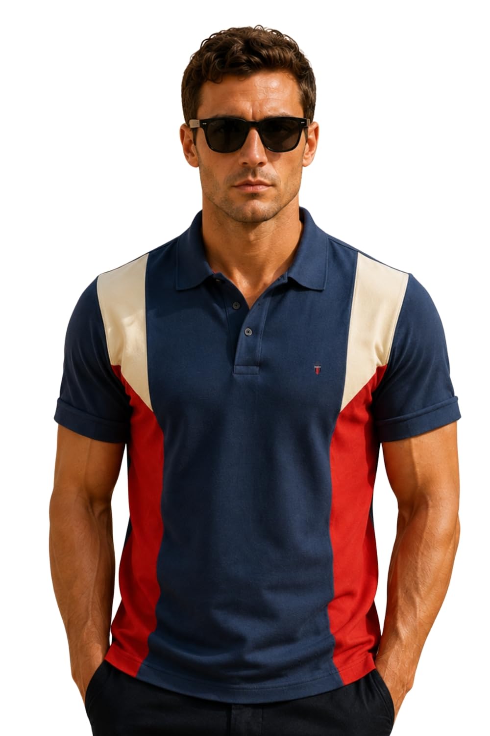 Louis Philippe Men's 100% Cotton Pique Fabric Color Block Polo Tshirt-picture-41