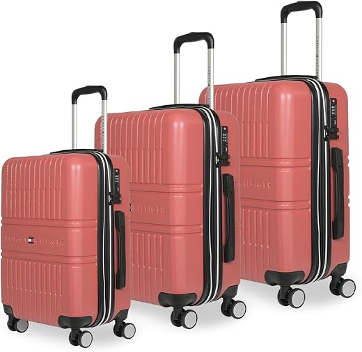 Tommy Hilfiger Stanford Luggage Set of 3 (Cabin, Mid & Cargo)- Burnt Orange | Polycarbonate Hardshell Suitcase | Expandabl...