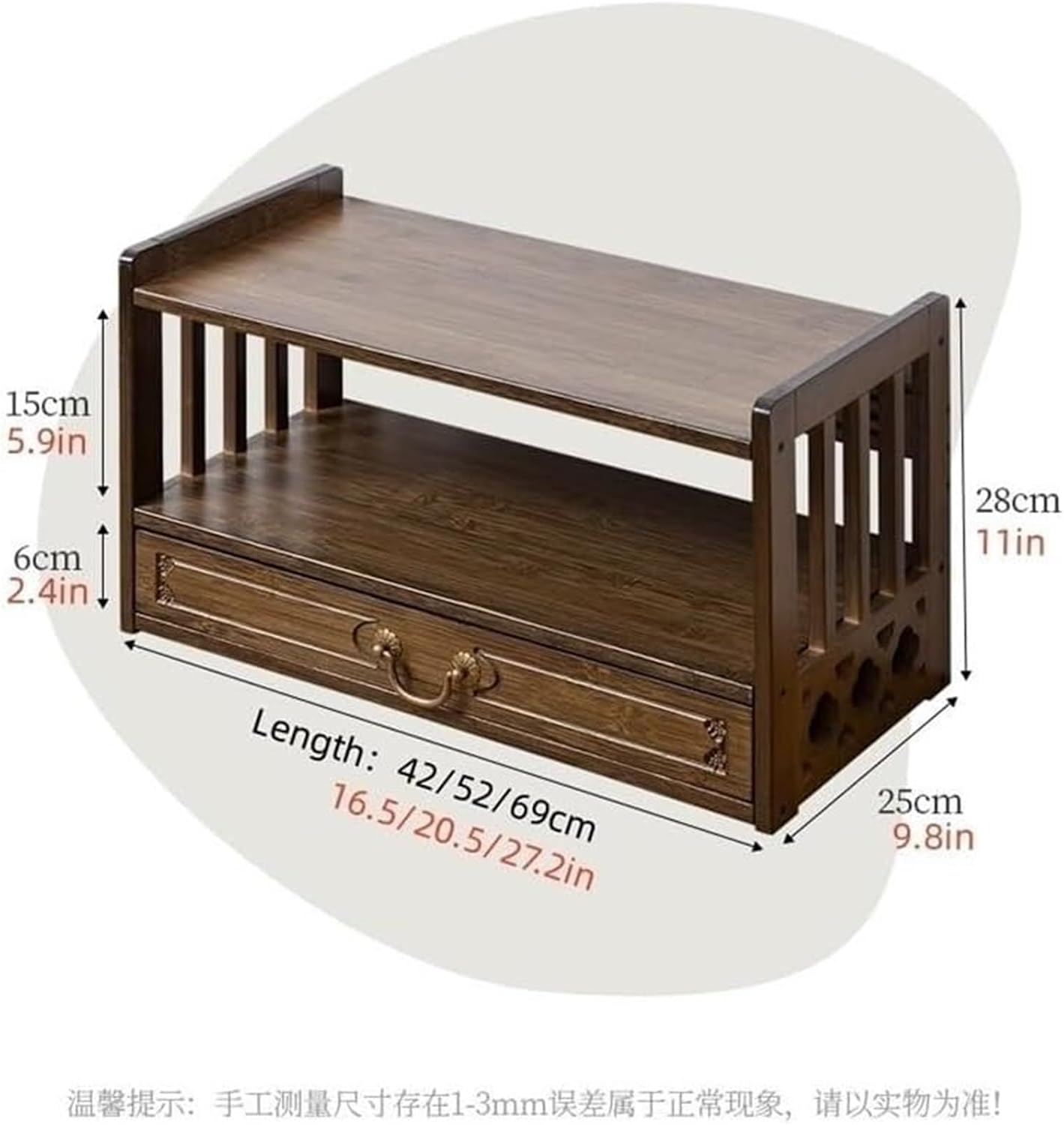Cup Storage Holder,Antique Solid Wood Tea Cup Rack with Drawer - Heavy Duty 27.2in Storage Organizer for Home & Office, Stylish Display Holder for Teacups and Mugs,Natural-52cm/20.5in