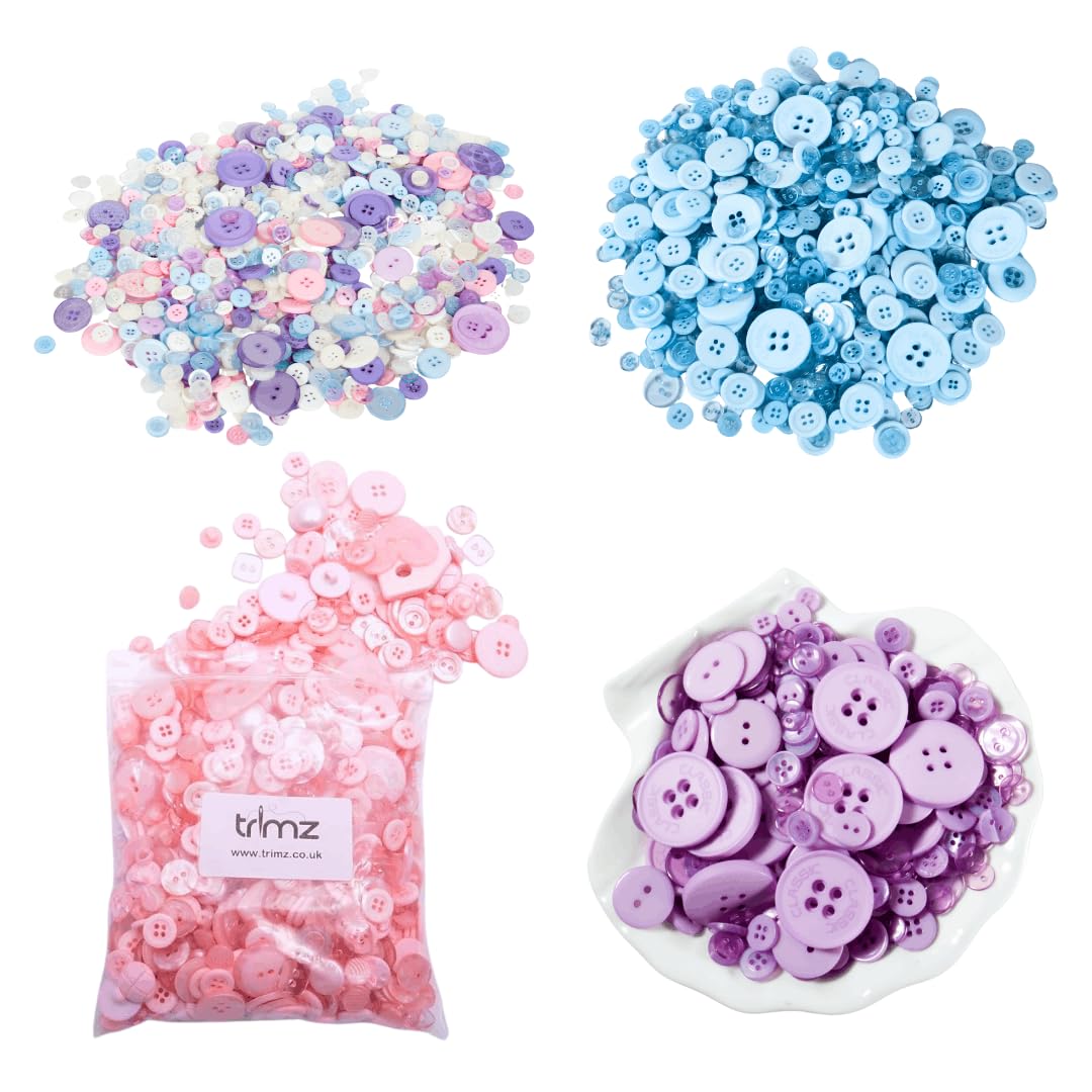 Trimz Buttons Cotton Candy Pastel Pack – Pink, Lilac, Pastel Mix, Sky Blue Pastel Button Set