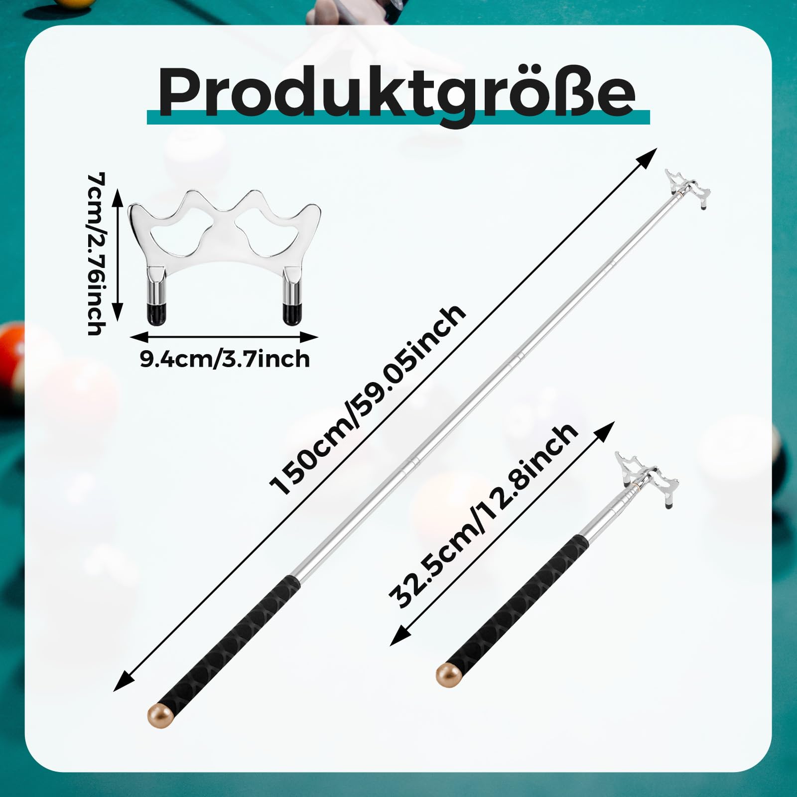 F Fityle Billard Queue Stick Brücke, Abnehmbarem Messing Brücken Kopf Brücke Halter Billard Zubehör, Versenkbare Billard Queue Stick für Billardtisch, Snooker, Spiel, Wettkampf