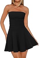 OFEEFAN Strapless Tube Mini Dress for Women - Ruched A-Line Homecoming, Party, Club & Date Outfits