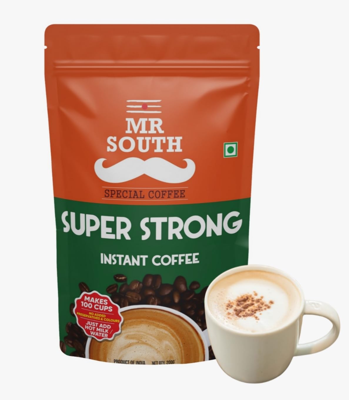 Mr South Instant Coffee | Super Strong | 200g Pouch | 53% Coffee 47% Chicory | Special Coffee - Strong And Aromatic Instant Coffee, Arabica & Robusta Beans | Medium Roasted