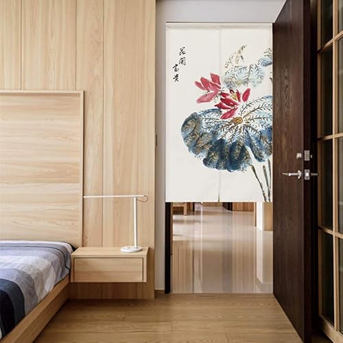 Miniatura 2 de Noren - Cortinas japonesas de algodón y lino para puerta, diseño de loto, 31 x 35 pulgadas