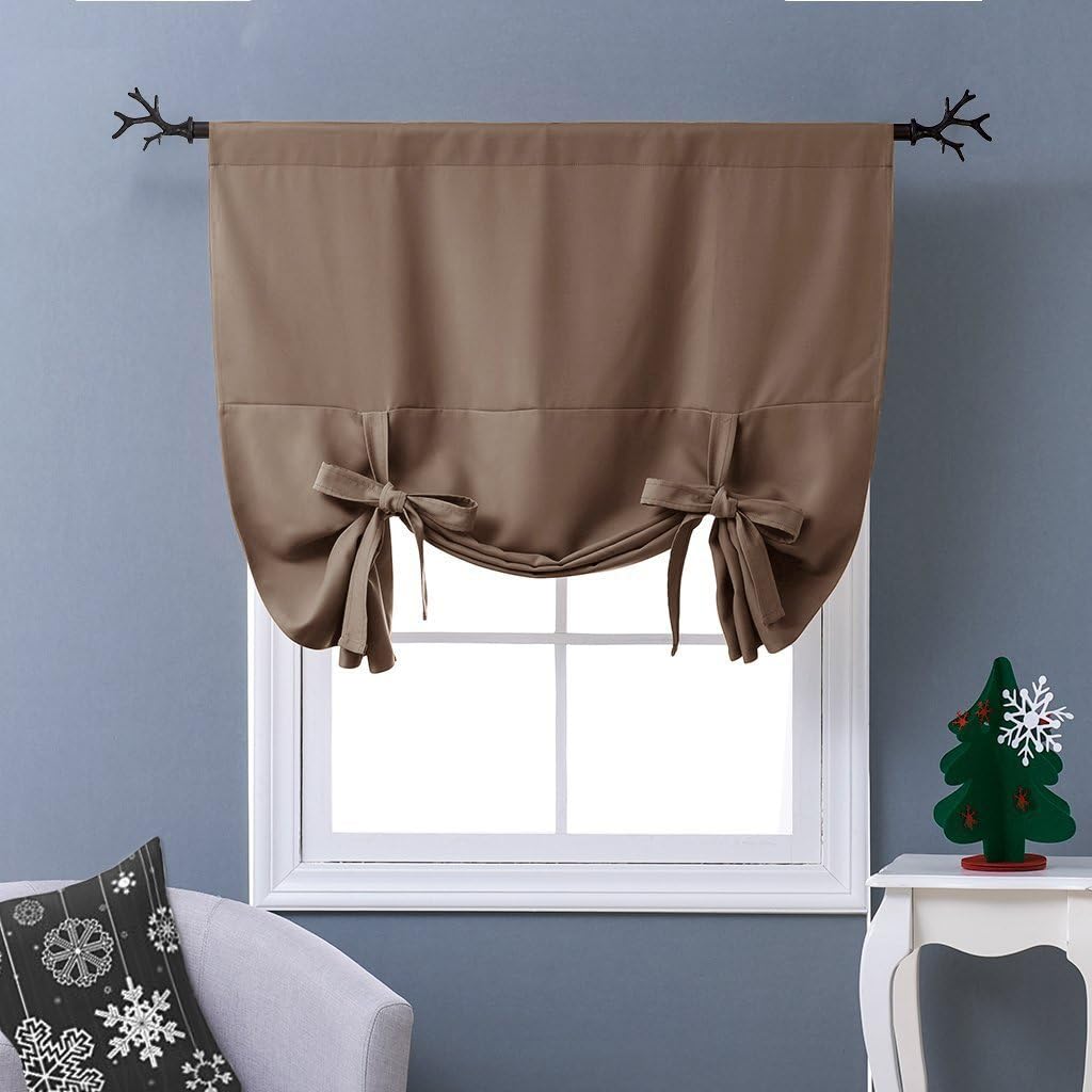 NICETOWN 1 Panel 46" x 63" Tie up Curtain with 2 Panles 37" x 84" Gromemt Blackout Curtains for Living Room Thermal Insulated Window Shade for Bedroom, Cappuccino