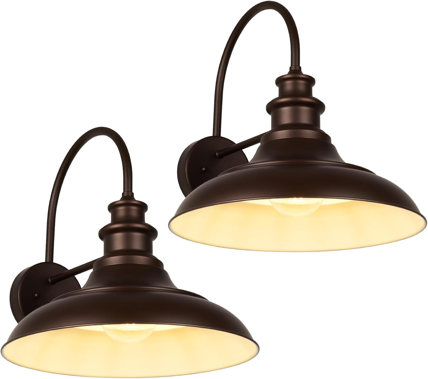 Outdoor Barn Light Fixtures, 16 Inch Large Dome Farmhouse Exterior Wall Mount Lights, Rustic Gooseneck Wall Sconces Indoor Wall Lighting, Industrial Bronze White Lanterns for Porch, 2 Pack Bronze & White, 2 Pack Not Dusk to Dawn