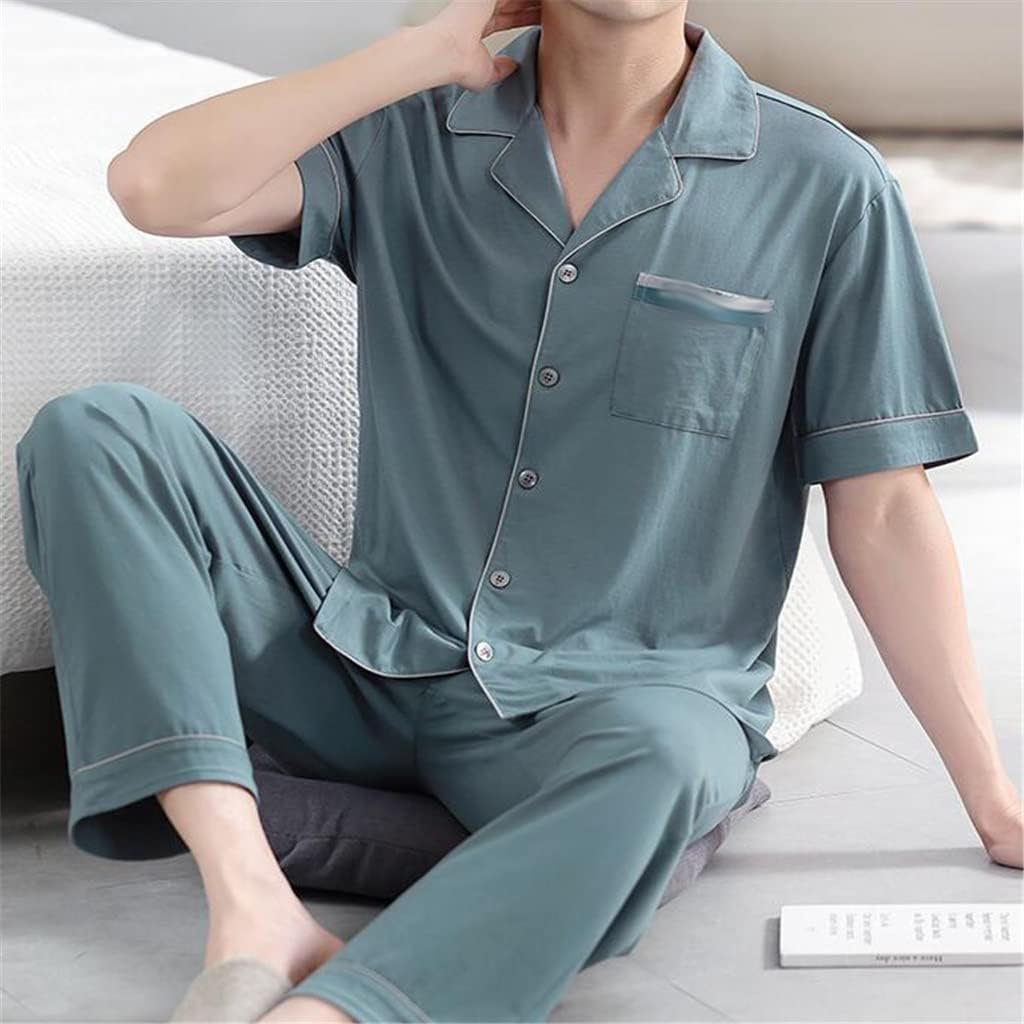 Spring And Men's Sleep Cotton Short-sleeved Trousers Thin Half-sleeved Cardigan