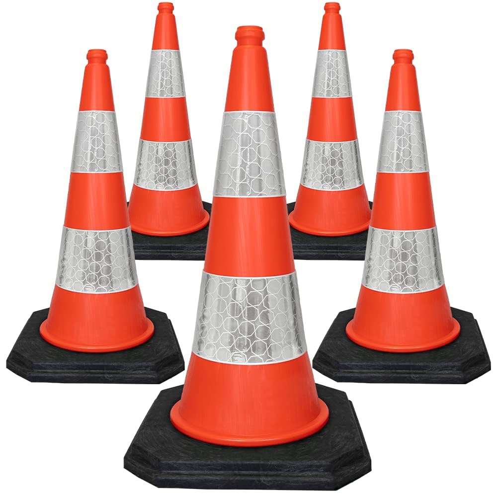 Street Solutions UK - 750 mm / 29 cali wysoki czarny ruch bezpieczeństwo ruchu uliczny stożek odblaskowy rękaw odpowiedni dla biznesów, szkół, uniwersytetów o dużych obciążeniach bazy duże czarne stożki bezpieczeństwa