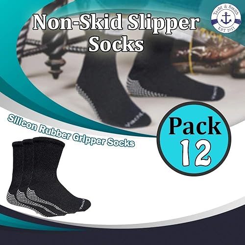 Miniatura 2 de Yacht & Smith 12 pares de calcetines negros antideslizantes para diabéticos con parte inferior de agarre suelto a granel al por mayor, calcetín de