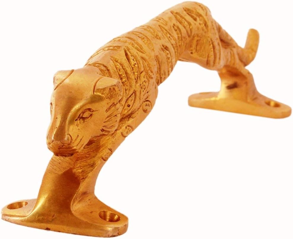 Door Handle Brass Leaping Tiger Vintage Design Grips for Doors Dresser Cupboard Drawer (Single)