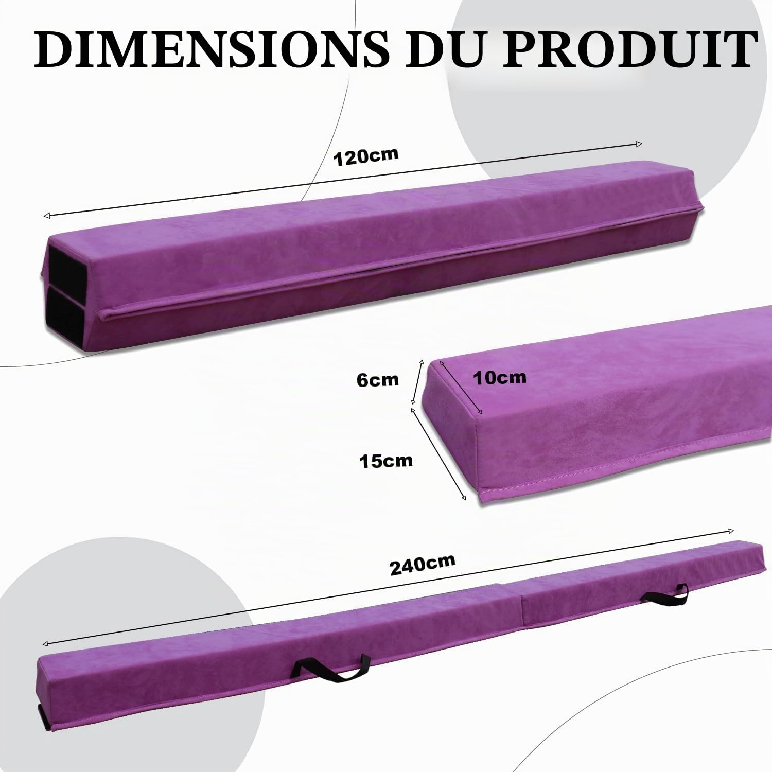 Poutre Gymnastique Pliable 240 cm, Poutre de Gymnastique Entraînement Portative pour Enfants et Adultes, Poutre d'equilibre vec Sac de Transport, pour débutants et Gymnastes Professionnels