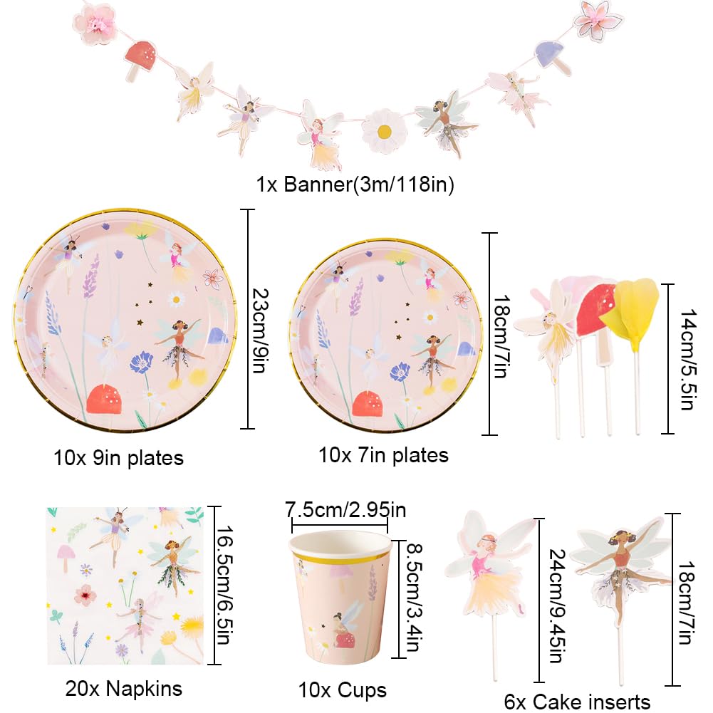 Wróżka zastawa na imprezę, zestaw papierowych talerzy wróżek, naczynia urodzinowe, na imprezę urodzinową, wesele, baby shower, piknik, dekoracja stołu dla 10 gości
