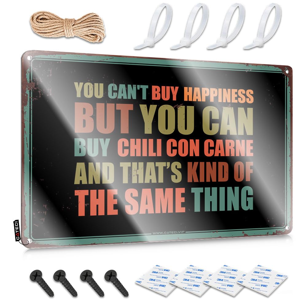 You Can't Buy Happiness But You Can Buy Chili Con Carne Faded Patio Decor - Tin Metal Sign Nice Hanging Wall Decor(30X40CM)