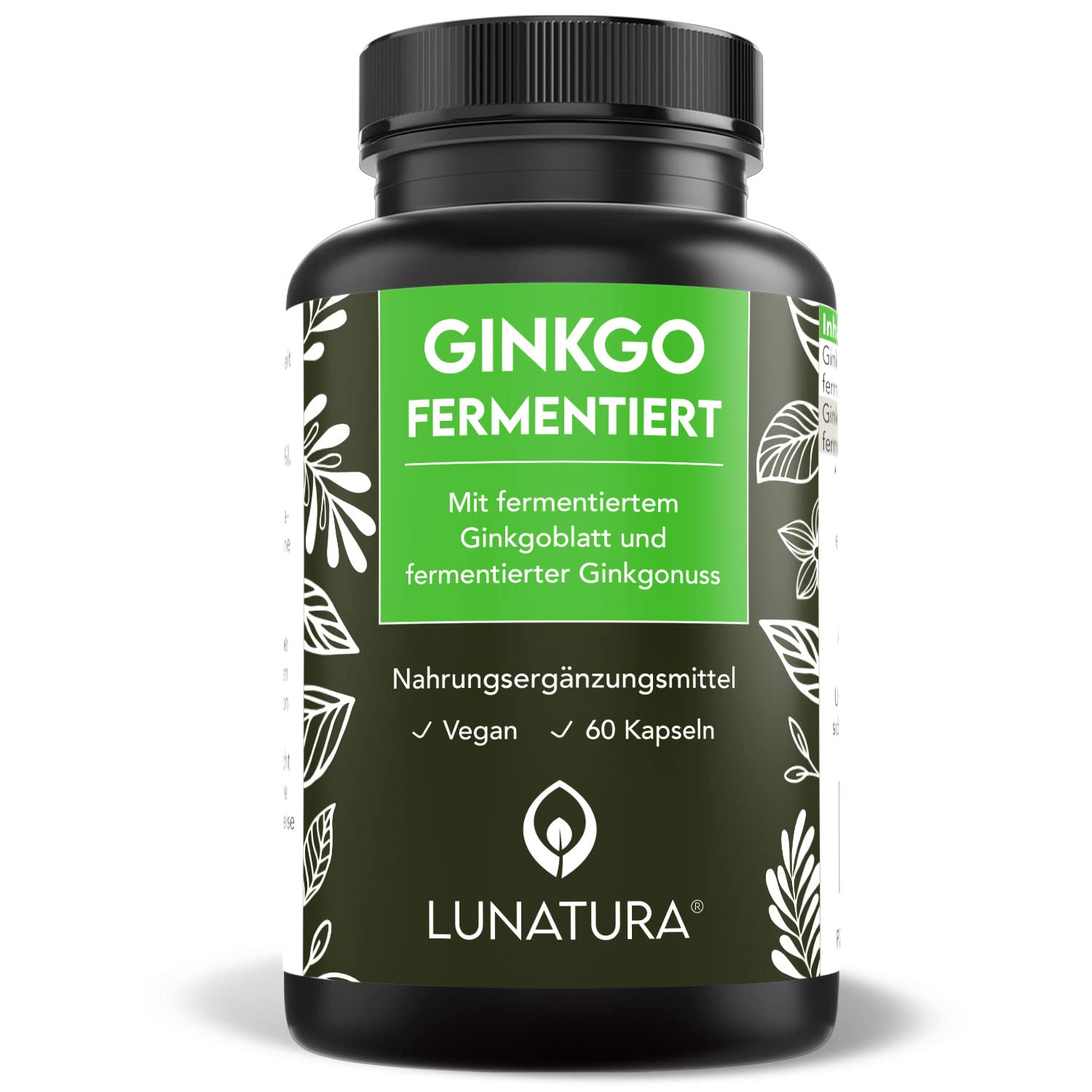 Fermentierte Ginkgo Kapseln - Ginkgonuss & Ginkgo Biloba Extrakt - 60 Kapseln vegan und glutenfrei - Zwei-Monats-Ration
