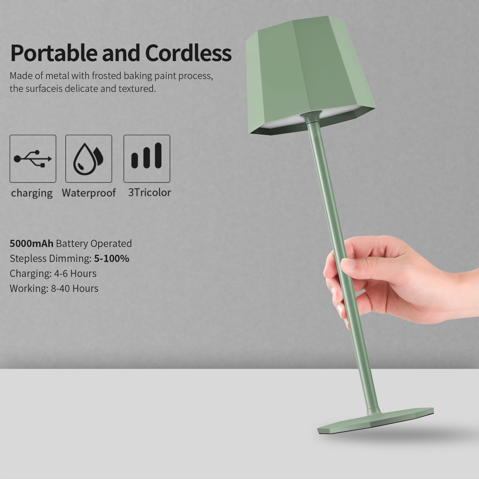 2 Stück LED Dimmbare Akku Tischlampe Kabellose, Wiederaufladbar Warme Lichtfarbe 3000K Tischleuchte Für Innen und Aussen mit USB-C, Tischlampe Outdoor IP54 Wasserdichte, Schwarz