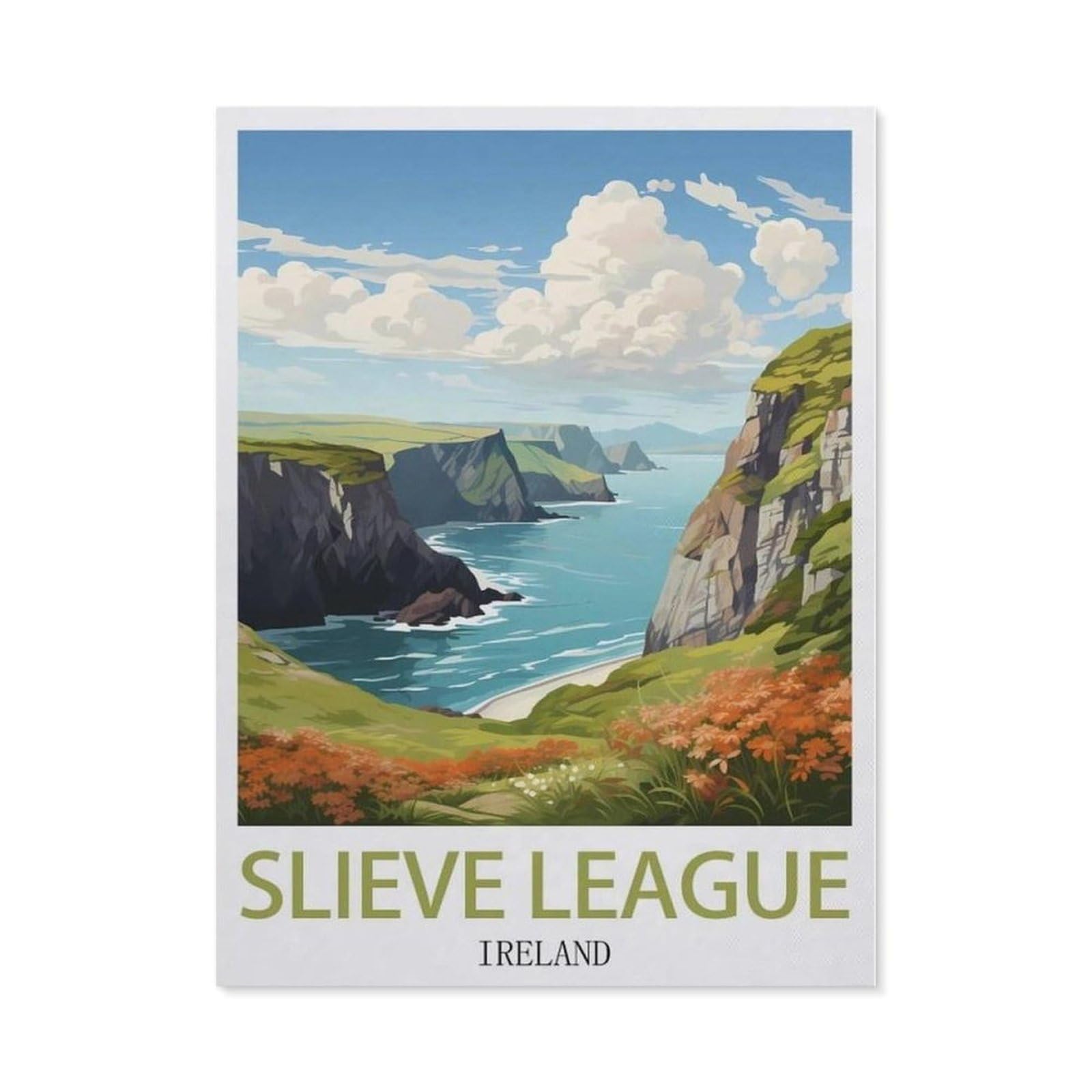Beayodkp （50 X 60 Cm/19.68 X 23.62 Inches） 5D Diamond Painting，Slieve League Ireland Vintage Travel Posters，Diamond Embroidery Cross Stitch-Cf79