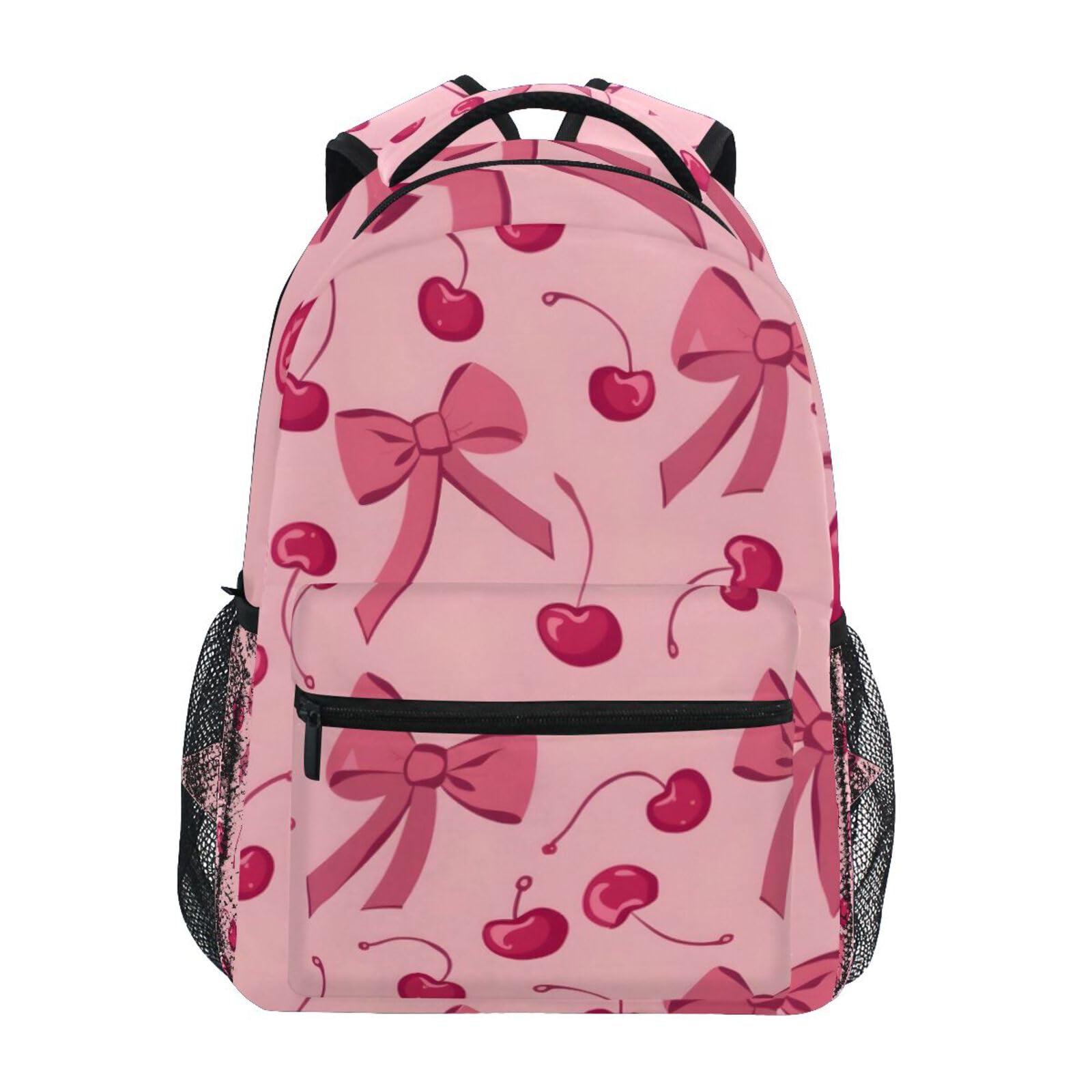 Bow Cherry Pink Backpacks for Girls Elementary School Bag Laptop Backpack | Kids Bookbag Personalized Travel Daypack 3rd 4th 5th Grade Students Rucksack