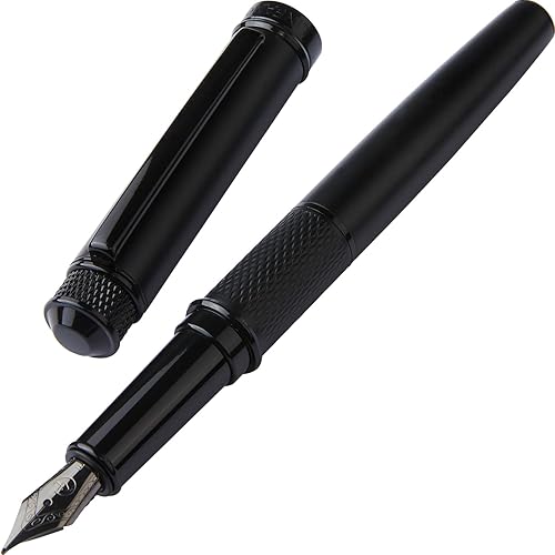 LINFANC Pluma estilográfica negra mate, punta fina, diseño elegante con convertidor de tinta y estuche de metal