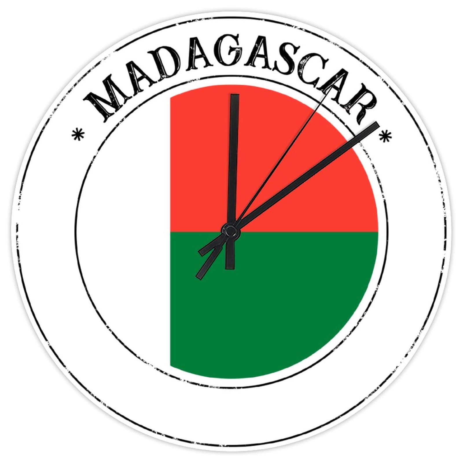 Horloge murale Madagascar ronde en PVC, cadeau idéal pour bureau et école