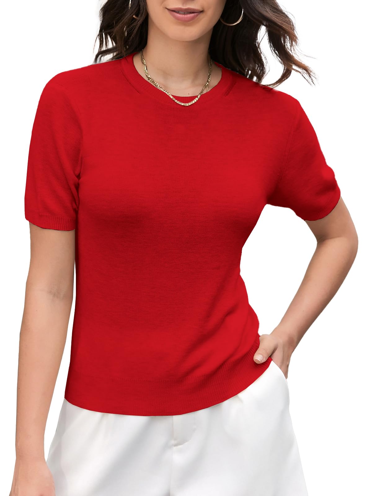 DAIMIDY Womens Short Sleeve Crew Neck Sweaters Lightweight Summer Sweater Casual Knit Pullover Tops