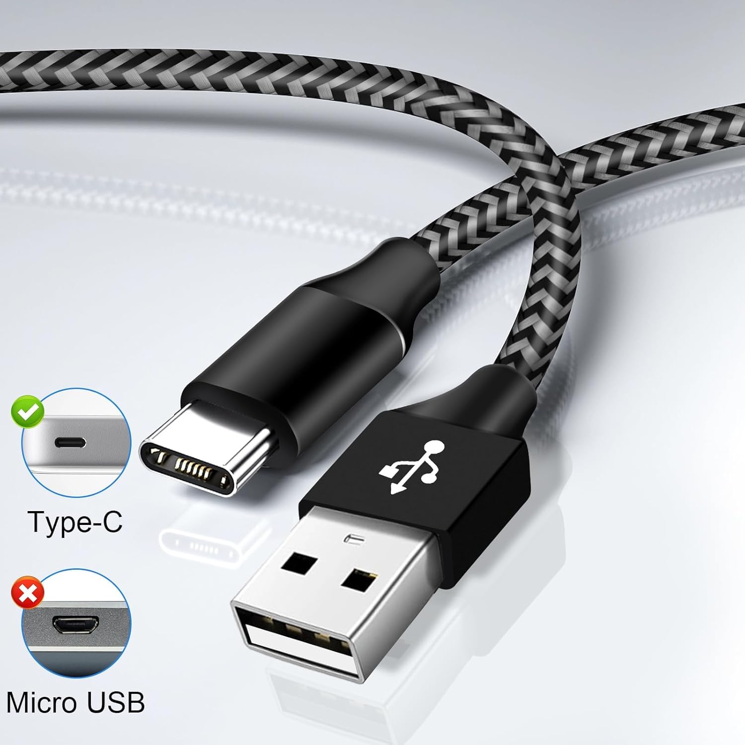 Cable USB C Carga Rapida, [3Pack 2M] 3A Cable USB Tipo C Nylon para iPhone 15 Pro Max, iPad Pro, Samsung Galaxy S24 S23 S22