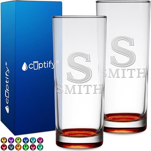 Set de vasos highball personalizados de 2 vasos altos Collins personalizados de 10.5 oz con fondo naranja, cóctel de bebida mixta al vaso recto -