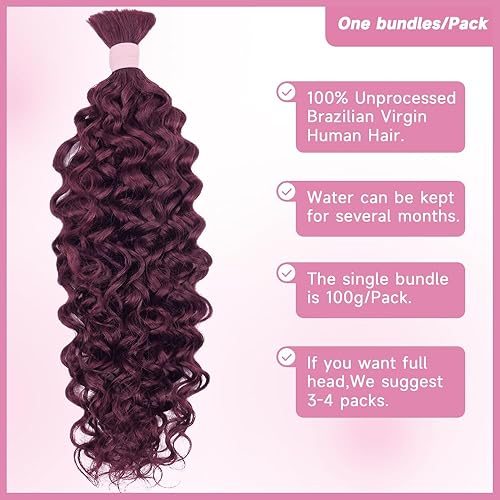 Miniatura 3 de Cabello humano a granel de agua para trenzar, 3.53 oz (un paquetepaquete) Micro trenzado, sin trama, extensiones de cabello ondulado de agua, 100%