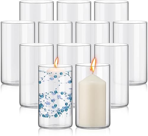 Miniatura 1 de Paquete de 12 jarrones cilíndricos de vidrio transparente, portavelas flotantes altos para centro de mesa, jarrones de mesa para decoración del