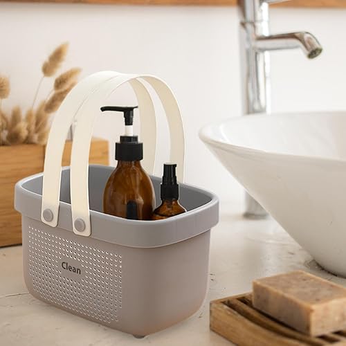 Miniatura 5 de Neceser organizador de gran capacidad, portátil, para ducha, para dormitorio, dormitorio, despensa, gimnasio, gris y blanco