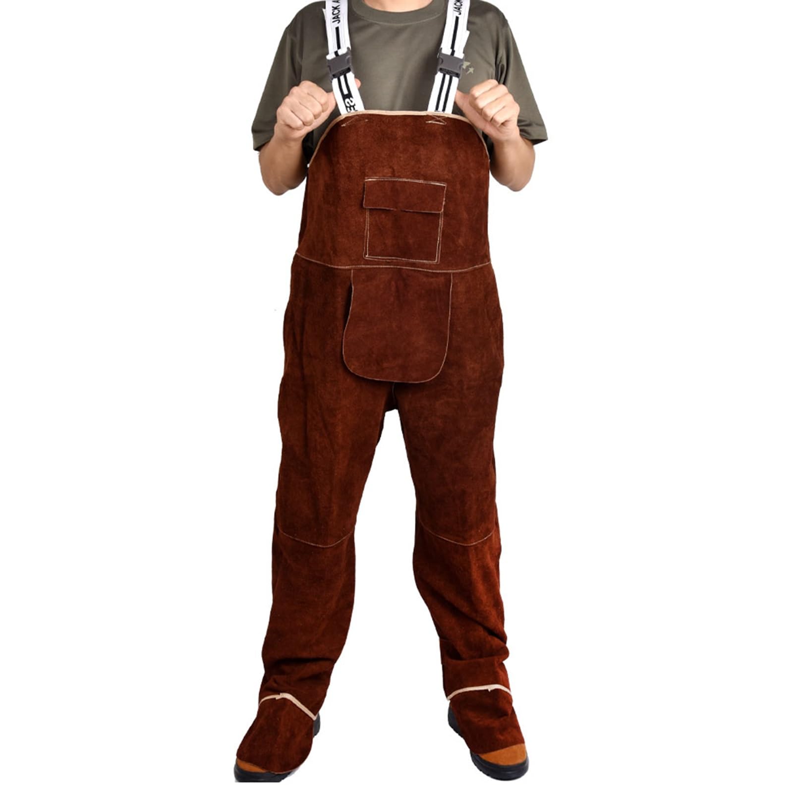 Mono De Soldador De Cuero Pantalón De Soldador De Cuero De Vaca Antiquemaduras Mono Resistente A Las Llamas para Hombres Y Mujeres(Brown,XXL)