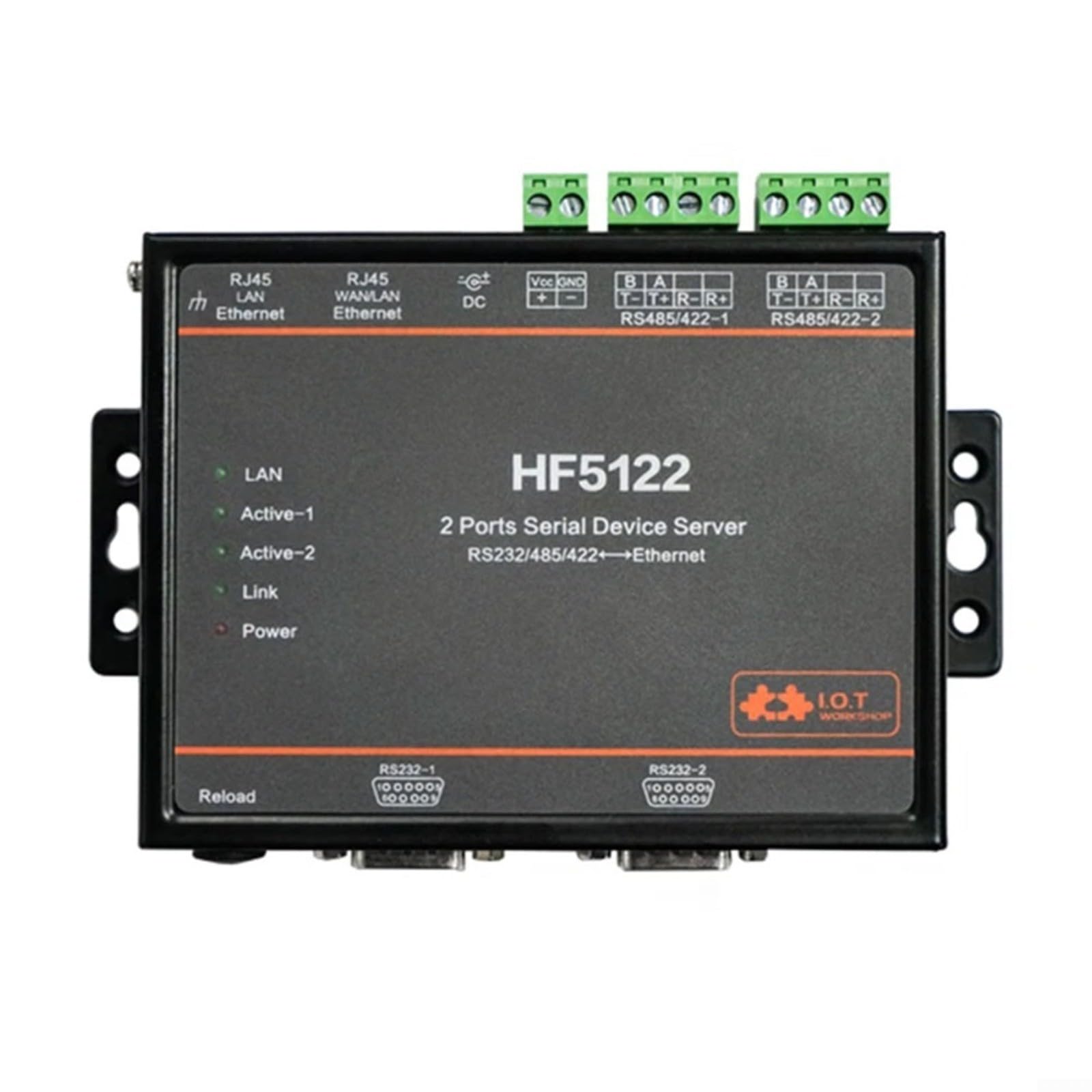 HF5122 - Convertidor Ethernet serie RS232/485/422 10/100M LAN industrial para puerta de enlace TLS OTA 5-36VDC RTOS TCP/IP Stack con servidor web integrado TLS y actualización remota OTA, estable