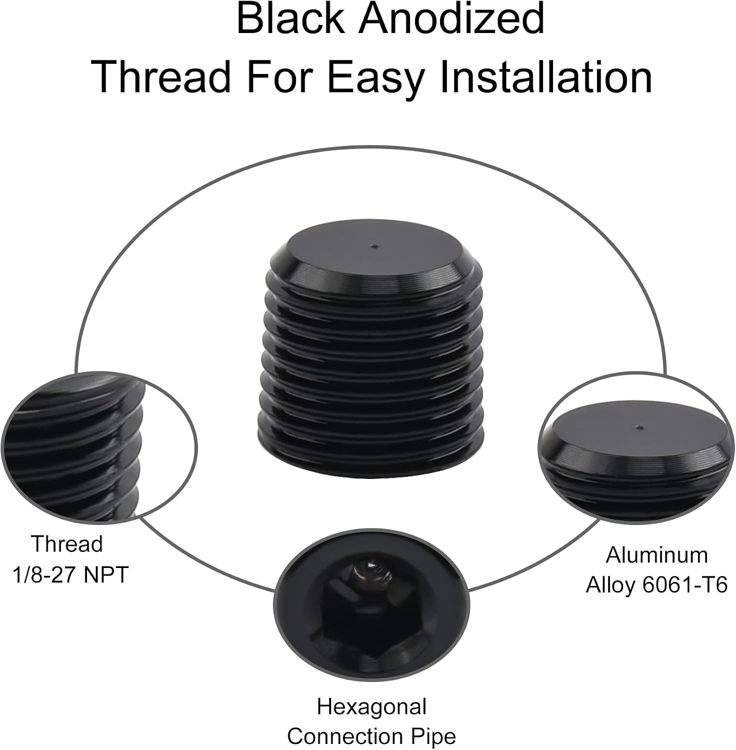 EVIL ENERGY 1/8" NPT Plugs Aluminum Socket Allen Head Black, Pack of 2