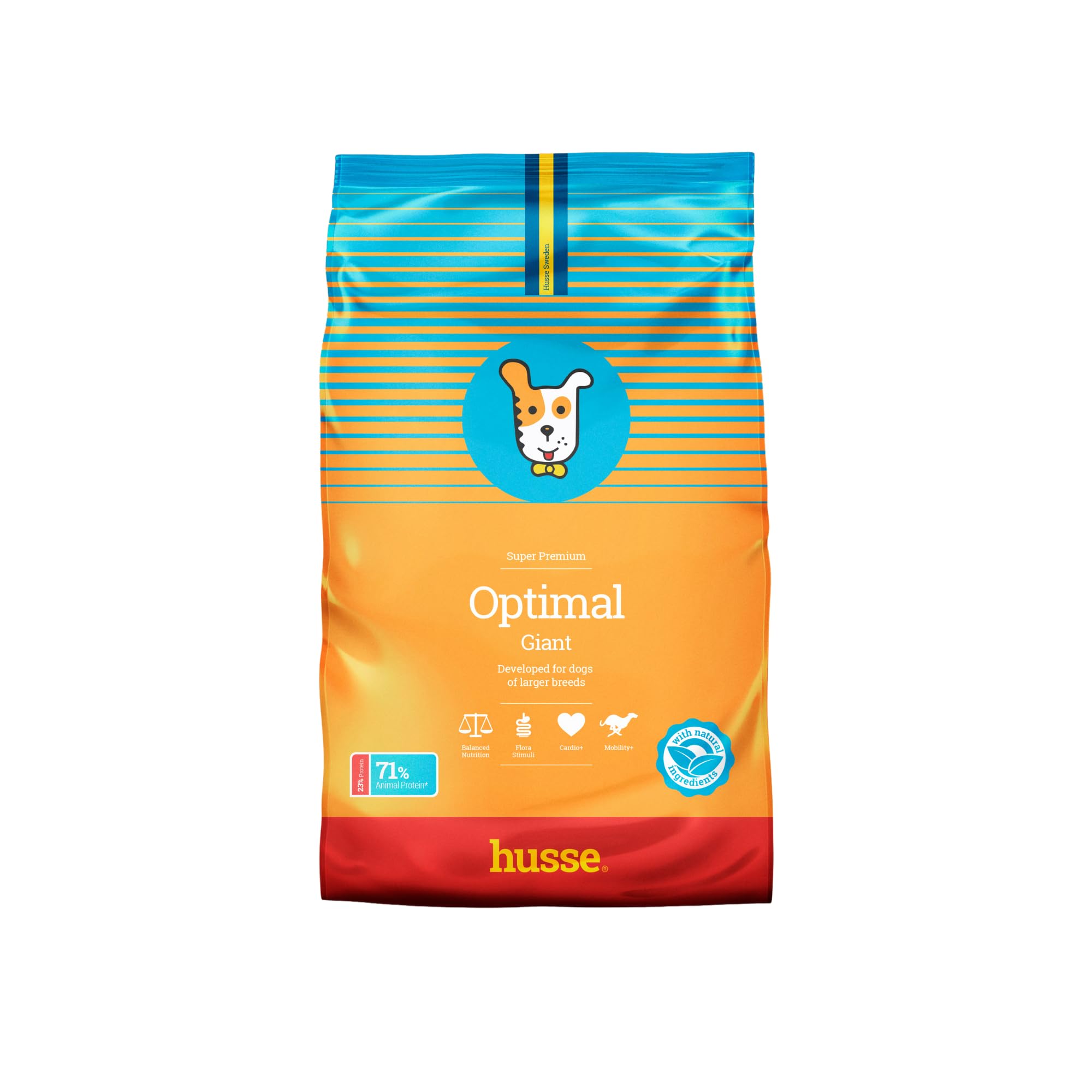 Husse Optimal Giant Dry Dog Food, Chicken Recipe, High-Protein for Large Breeds, Joint Health Support for Dogs, Teeth-Cleaning Kibble, Complete Natural Ingredients, 12kg