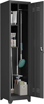 Utility Closet for Cleaning Supplies, Black Metal Storage Cabinet